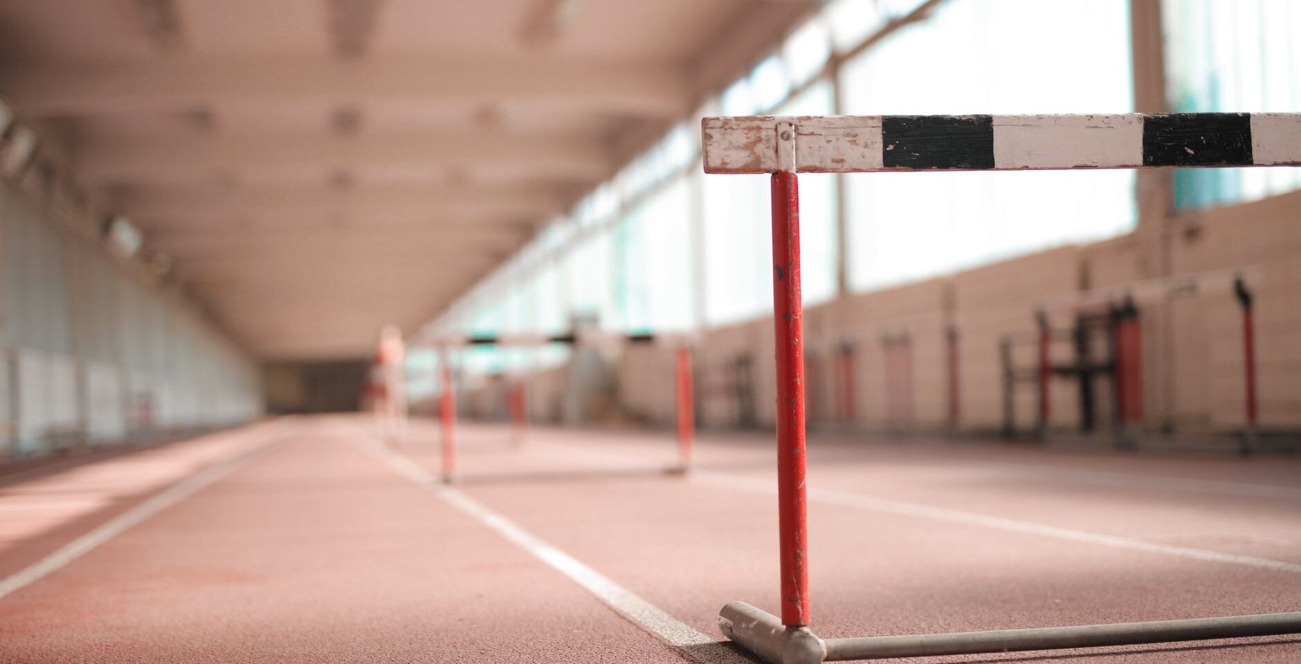row of barriers on empty track