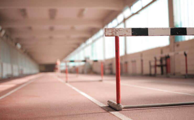 row of barriers on empty track