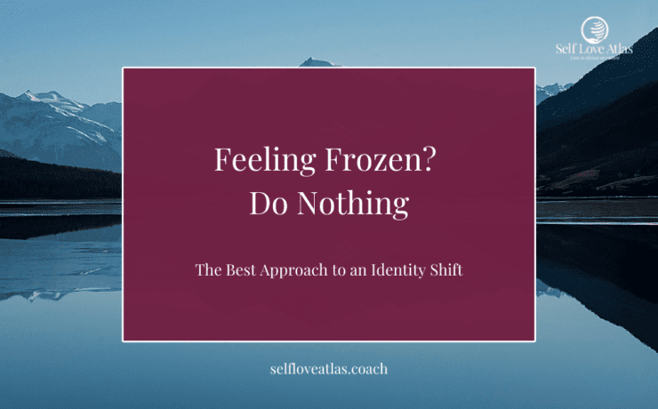 Header image for a blog post about an identity shift featuring a lake in the background, representing a metaphor offered in the blog post