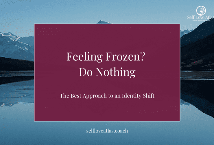 Header image for a blog post about an identity shift featuring a lake in the background, representing a metaphor offered in the blog post