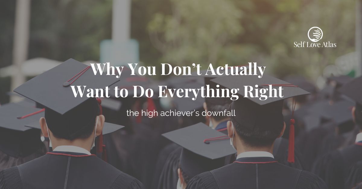 decorative header image featuring a group of graduates wearing their black graduation caps facing away from the camera. The title reads "why you don't actually want to do everything right"