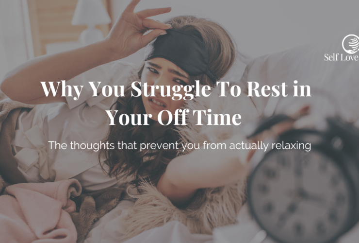 decorative header image of a woman in her pajamas looking at an alarm clock seeming unhappy. The title reads "why you struggle to rest in your off time"