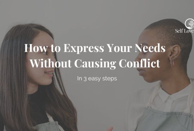 two people having a conversation, a decorative header image that reads "how to express your needs without causing conflict in 3 easy steps"